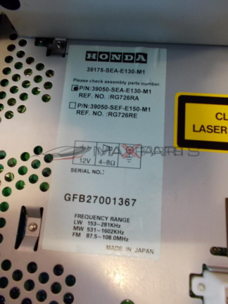 HONDA ACCORD RADIO CD PLAYER GFB27001367  RG726RA