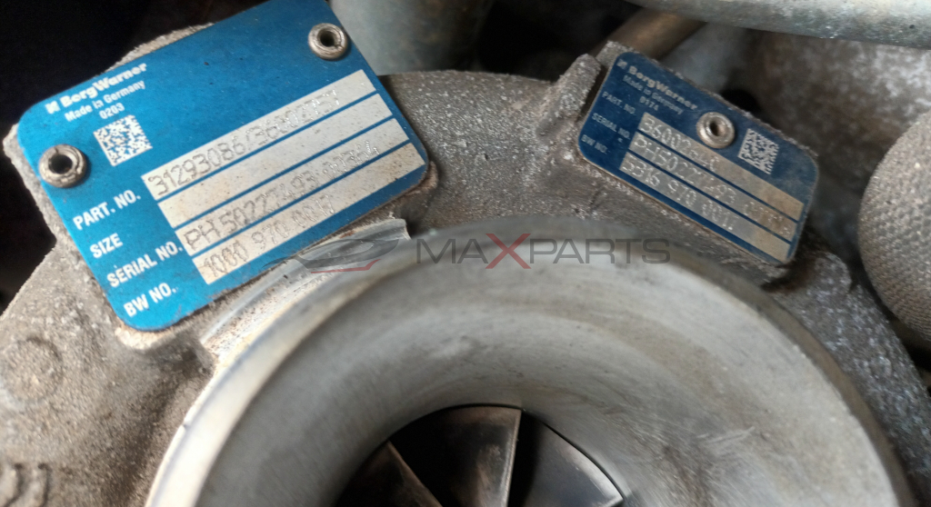 ТУРБО КОМПРЕСОР BITURBO VOLVO XC60 215 P S BorgWarner Made in Germany 0203  PART . NO . 31293086/3607 SIZE SERIAL NO . PH 50227493 323 BW NO . 1000 970.0017