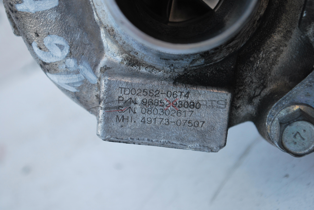 Турбо компресор за PEUGEOT 207 1.6HDI  TD025S2-06T4  P/N 9685293080  S/N 080302617  MHI. 49173-07507