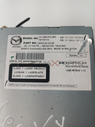 NAVI MAZDA 6 2.2 SKYACTIVE GKK 66 DV6 DC 12 VOLTS . NEGATIVE GROUND SANYO Automedia Sdn.Bhd . MADE IN MALAYSIA  SERIAL NO . 694337803J0114