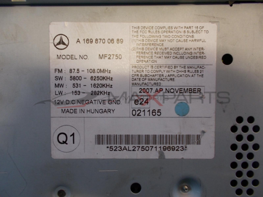 A-CLASS W169   RADIO/CD/PHONE PLAYER  A1698700689