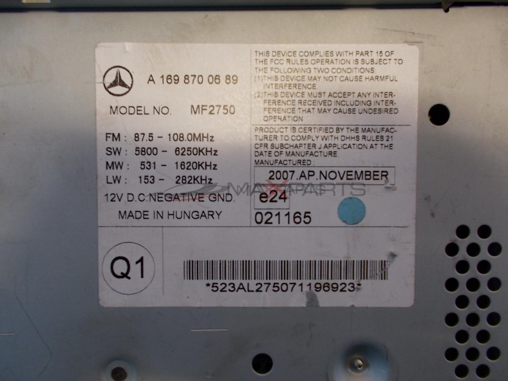 A-CLASS W169   RADIO/CD/PHONE PLAYER  A1698700689