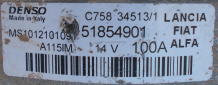 Генератор за FIAT DOBLO 1.6JTD Alternator 100A 51854901 MS1012101091