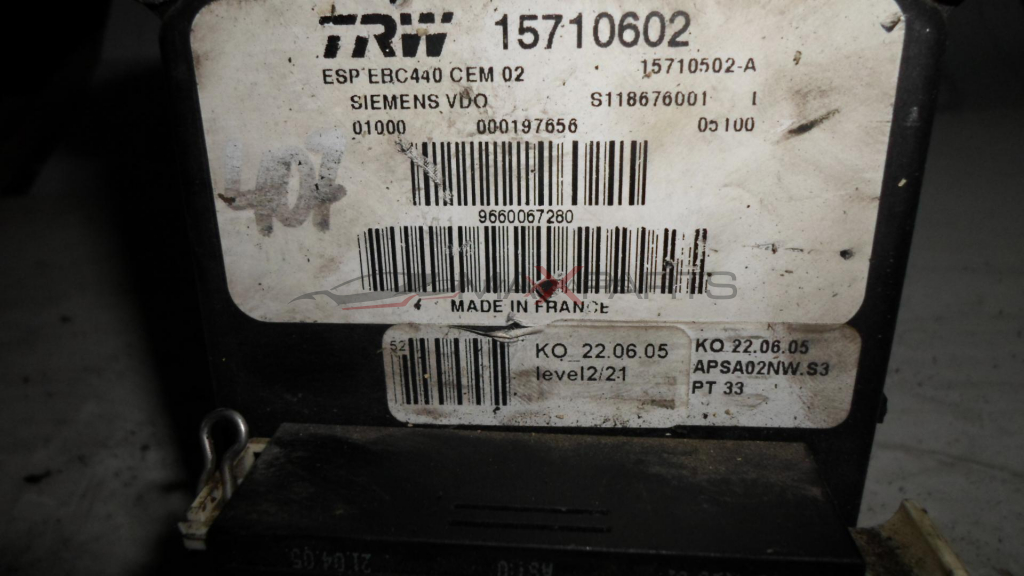 ABS модул за PEUGEOT 407 ABS PUMP 9660067280  15710602  15710502A  S118676001L